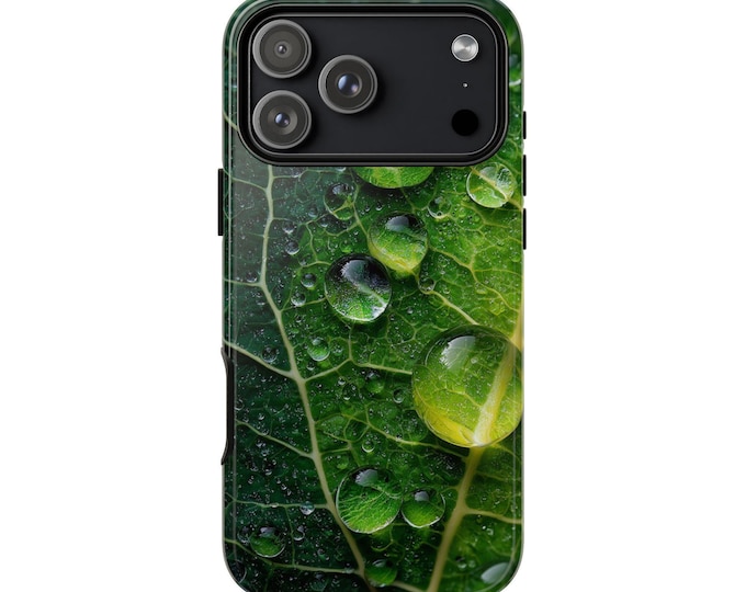 Dew Drops Green Plant Leaf Phone Case: iPhone, Galaxy, Pixel - Lifetime Warranty