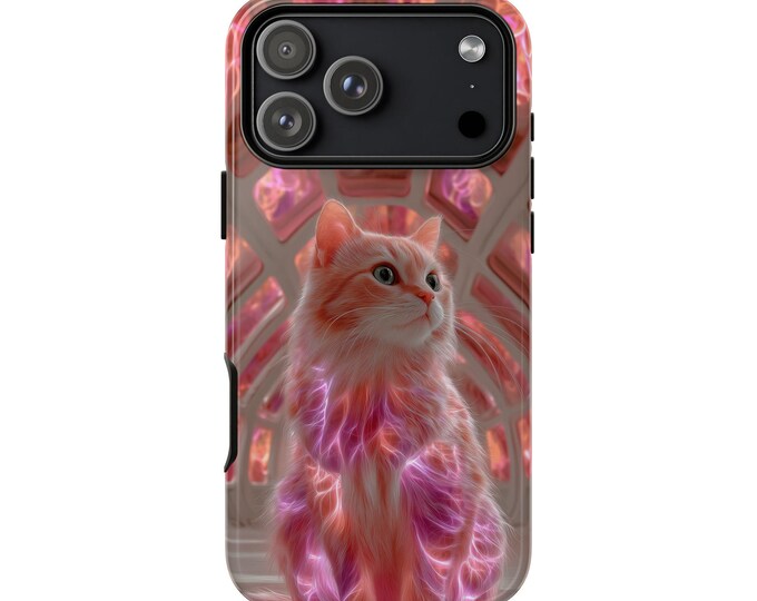 Neon Cat Electric Pink Phone Case: iPhone, Galaxy, Pixel - Lifetime Warranty