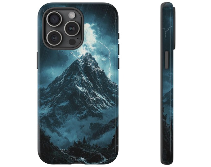 Thunderstorm Mountain Phone Case | iPhone, Samsung Galaxy, Pixel | Winter Snow Peak Forest Mountain Wilderness Storm Design | Tough Cover