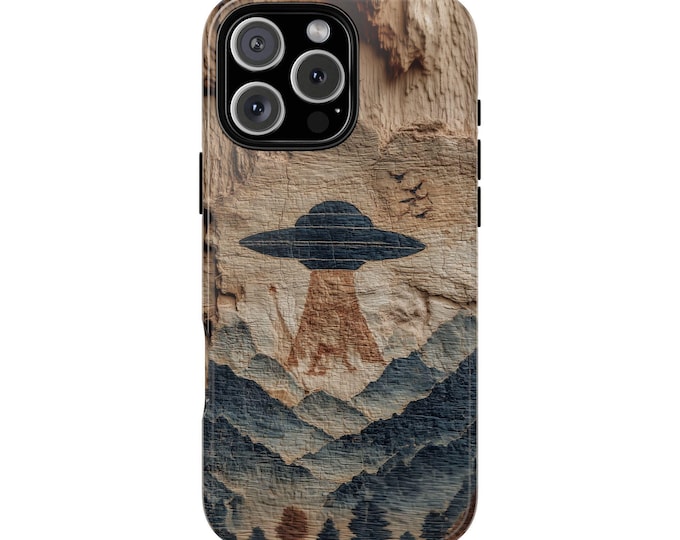 Primitive Cave Painting UFO Spaceship Phone Case: iPhone, Galaxy, Pixel - Lifetime Warranty
