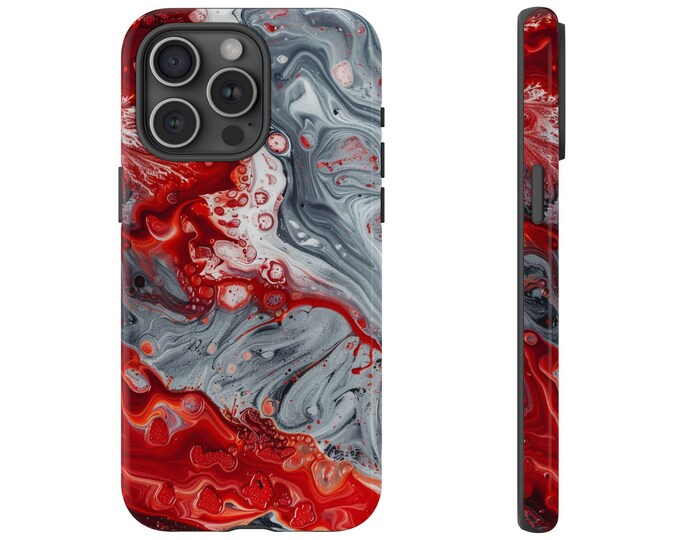 Lava Frost Hydrodip Phone Case, Cherry Red Gray Liquid Cover, Hydro Dipped Design | Protector Phone Case for iPhone, Samsung Galaxy, Pixel