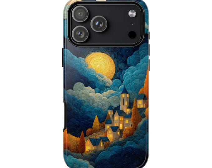 Charming Town Blue Clouds Moon Phone Case: iPhone, Galaxy, Pixel - Lifetime Warranty