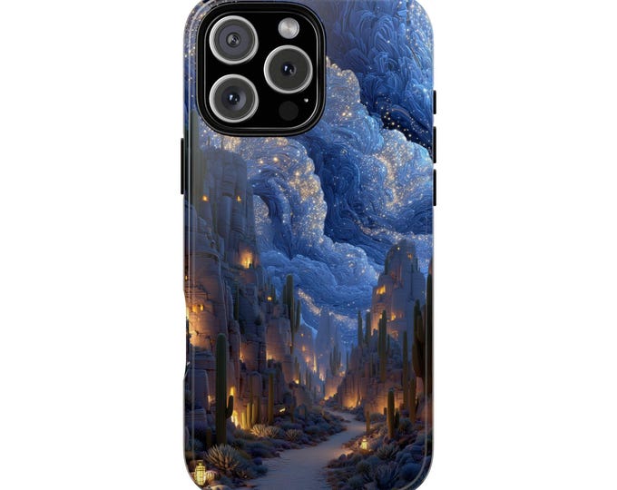 Fantasy Desert Night Glowing Cactus Valley Phone Case: iPhone, Galaxy, Pixel - Lifetime Warranty