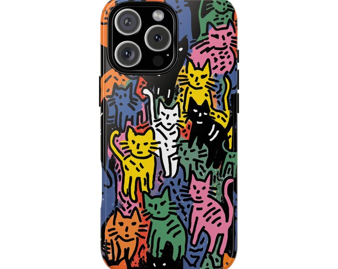 Cats Colorful Abstract Artwork Pattern Phone Case: iPhone, Galaxy, Pixel - Lifetime Warranty