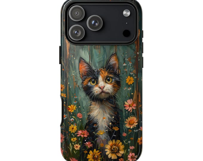 Calico Cat Flowers Pastel Phone Case: iPhone, Galaxy, Pixel - Lifetime Warranty