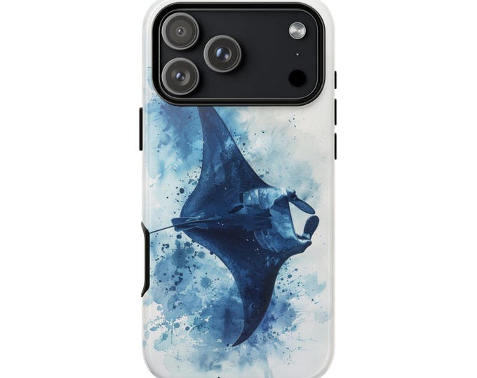 Manta Ray Blue Watercolor Stingray Phone Case: iPhone, Galaxy, Pixel - Lifetime Warranty