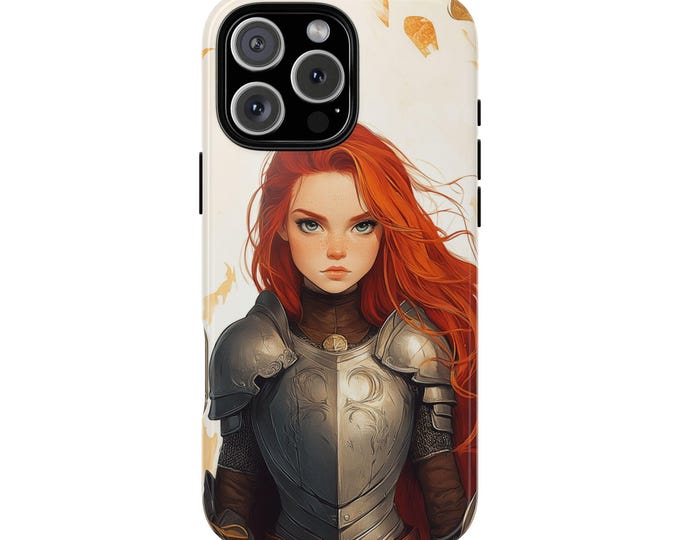 Red Hair Ginger Girl Knight Armor Phone Case: iPhone, Galaxy, Pixel - Lifetime Warranty
