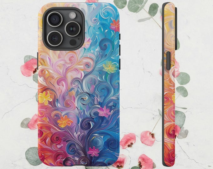 Summer Swirls Phone Case | iPhone, Samsung Galaxy, Pixel | Floral Energy Colorful Painting Flowers Pastel Artistic Cute Design Tough Cover