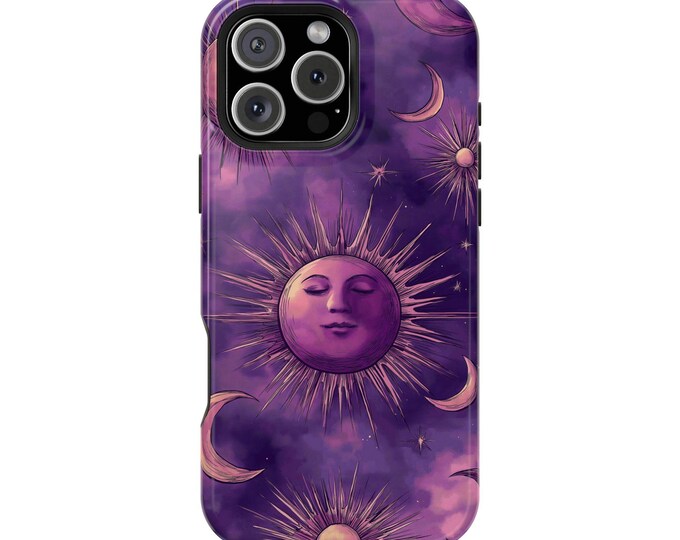 Celestial Purple Sun Moons Abstract Lavender Art - Premium Shockproof Case for iPhone, Samsung Galaxy, Google Pixel