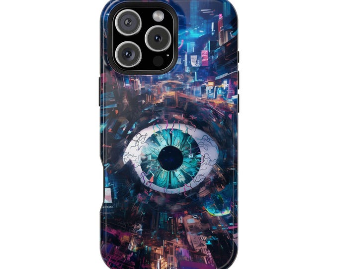 Metropolis Eye Techno Neon City Phone Case: iPhone, Galaxy, Pixel - Lifetime Warranty