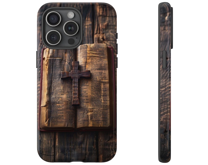 Bible Wooden Cross Table Wood Cover Phone Case: iPhone, Galaxy, Pixel - Lifetime Warranty