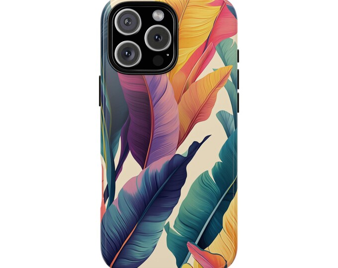 Monstera Plant Leaves Teal Blue Orange Floral Phone Case for iPhone | Samsung Galaxy | Google Pixel