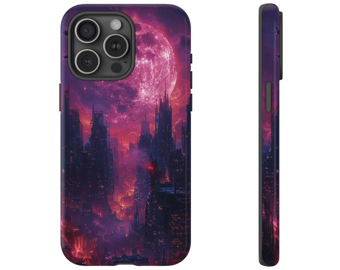 Future City Buildings Neon Cyberpunk Matrix Phone Case: iPhone, Galaxy, Pixel - Lifetime Warranty