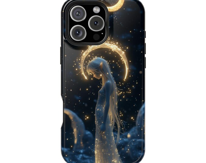 Moon Wisp Girl Celestial Lights Phone Case: iPhone, Galaxy, Pixel - Lifetime Warranty