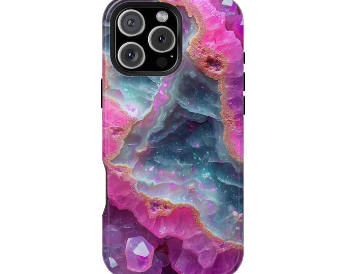 Pink Teal Agate Quartz Crystal Rock Phone Case: iPhone, Galaxy, Pixel - Lifetime Warranty