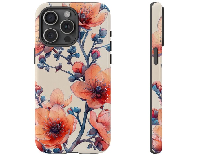 Orange Blossom Flower Tree on White Phone Case: iPhone, Galaxy, Pixel - Lifetime Warranty