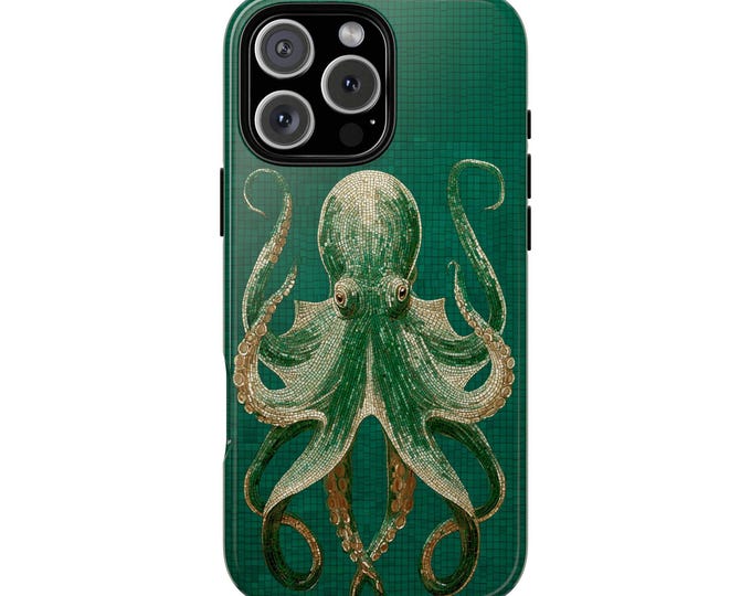 Green Octopus Cephalopod Mosaic Artwork Phone Case: iPhone, Galaxy, Pixel - MagSafe Compatible
