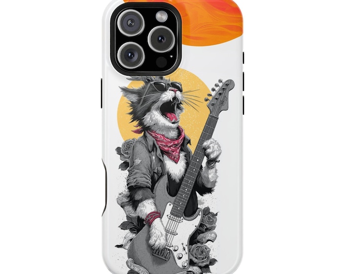 Rock and Roll Cat Guitar Phone Case: iPhone, Galaxy, Pixel - Lifetime Warranty