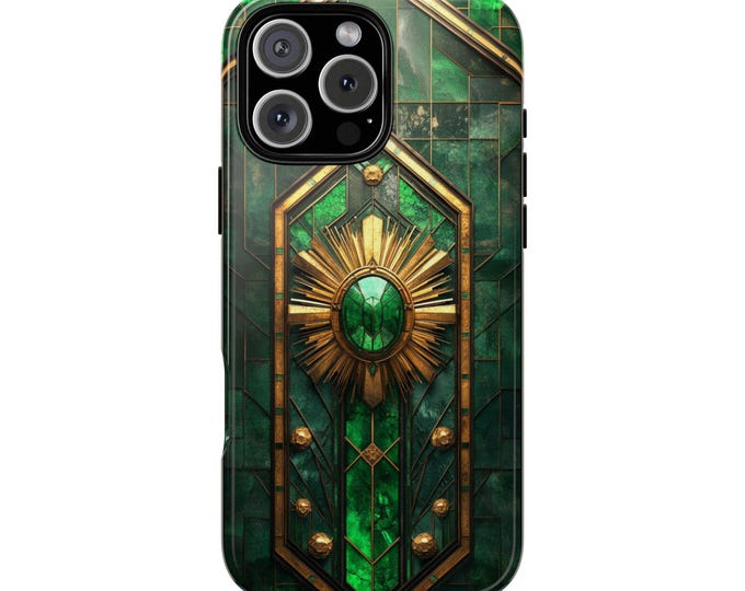 Emerald Gold Art Deco Elegant Geometric Phone Case: iPhone, Galaxy, Pixel - Lifetime Warranty