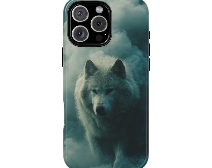 White Lone Wolf Mystical Mist Wolves Phone Case: Tough Cover for iPhone (MagSafe Compatible), Samsung Galaxy, Pixel