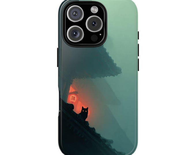 Cat Temple Lantern Night Mist Anime Phone Case: iPhone, Galaxy, Pixel - Lifetime Warranty