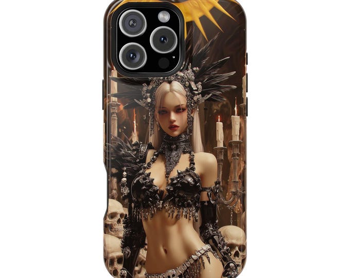 Gothic Aztec Girl Obsidian Armor Skulls Phone Case: iPhone, Galaxy, Pixel - Lifetime Warranty