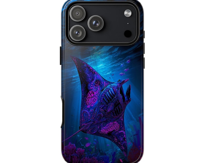 Manta Ray Midnight Neon Pattern Phone Case: iPhone, Galaxy, Pixel - Lifetime Warranty