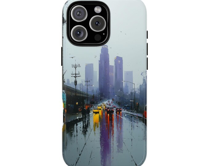 Los Angeles Buildings LA Washed Rain Painting Phone Case: iPhone, Galaxy, Pixel - MagSafe Compatible