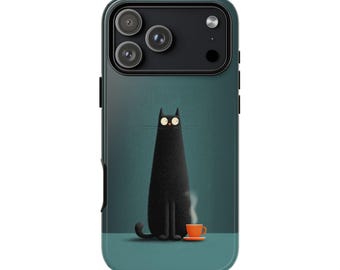 Levenslange garantie | Black Cat Coffee Lover Kitty-telefoonhoesje: iPhone 17 16 15 14 Pro Max, Galaxy S26 | MagSafe | Schokbestendig