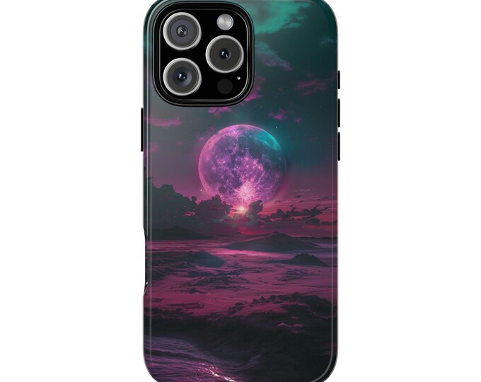 Moon Synth Wave Lunar Sky Teal Blue Neon Planet Phone Case - iPhone, Samsung Galaxy, Pixel - Lifetime Warranty