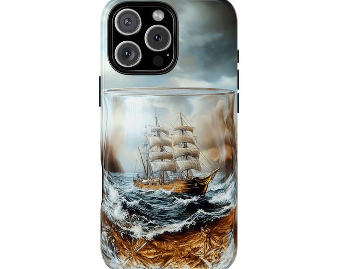Glass Drink Ship Sailing Ocean Waves Case for iPhone 16 15 14 13 12 11 | MagSafe Charging | Galaxy S25 S24 S22 | Pixel | Tough Cover