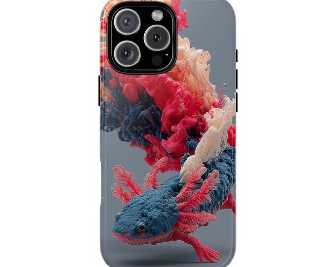 Axolotl Swirling Colorful Teal Red Smoke Phone Case: iPhone, Galaxy, Pixel - Lifetime Warranty