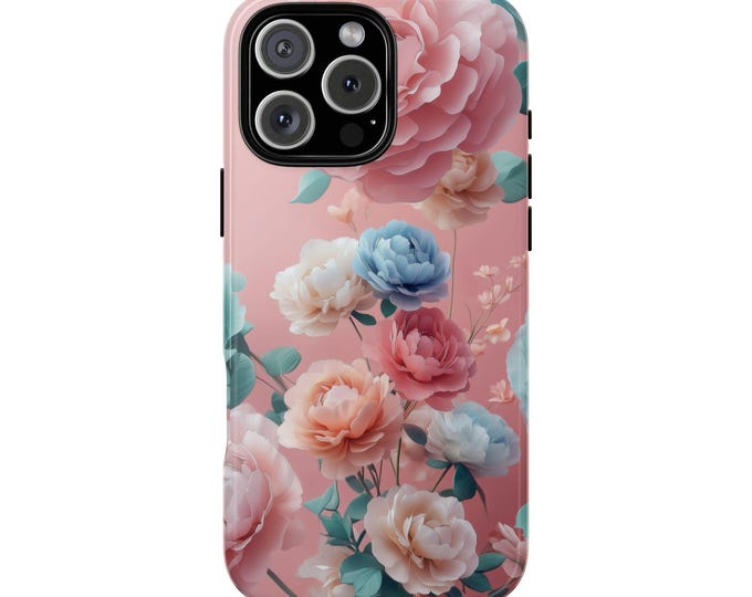 Pink Teal Pastel Peony Flower Bouquet Bloom Floral Phone Case: iPhone, Samsung Galaxy, Google Pixel