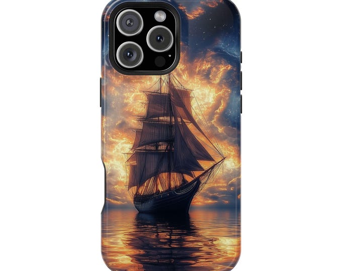 Celestial Sail Ship Twilight Horizon Phone Case: iPhone, Galaxy, Pixel - Lifetime Warranty