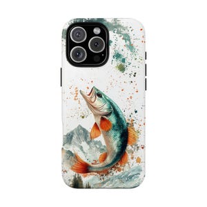Bass Fish Abstract Green Orange Artistic Fishing - Impact Phone Case for iPhone Magsafe Compatible | Galaxy | Pixel