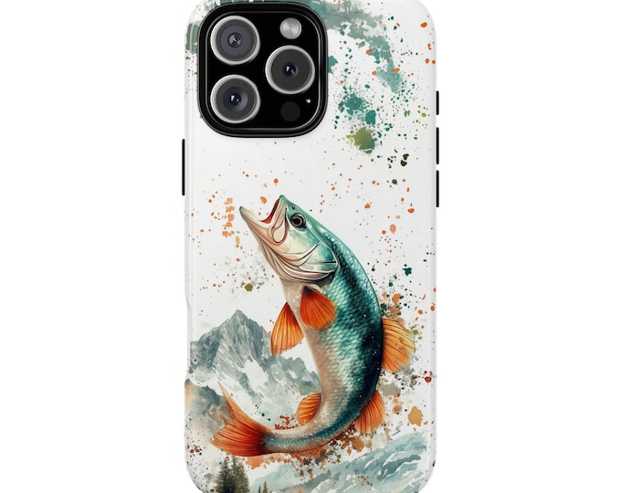 Bass Fish Abstract Green Orange Fishing Phone Case: iPhone, Galaxy, Pixel - Lifetime Warranty