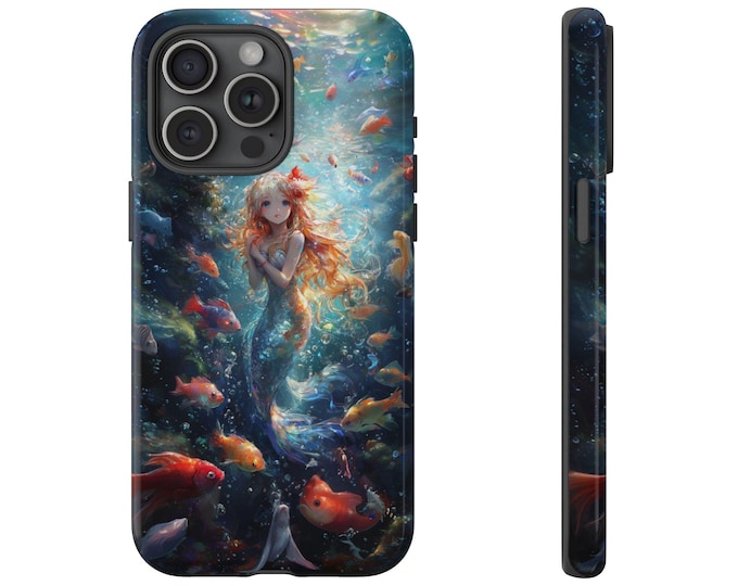 Mermaid Surrounded Fish Case, Deep Ocean Life Reef Cave Cover, Girl Underwater Anime Design - Phone Case for Samsung Galaxy, iPhone, Pixel