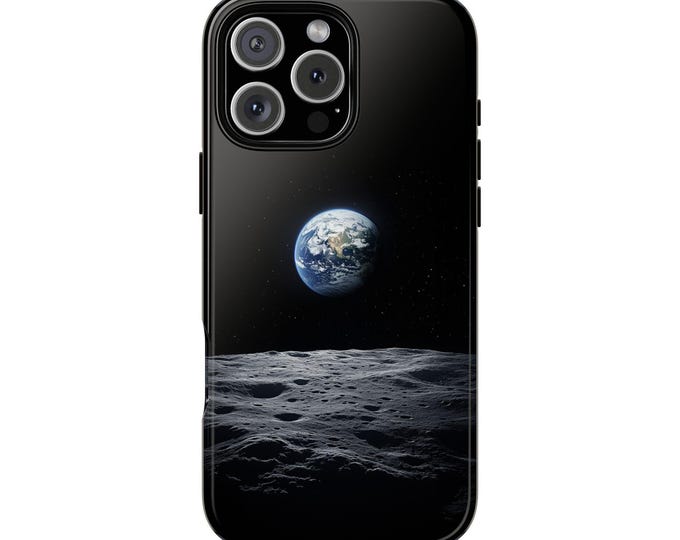 Earth Rising Over Moon Lunar Surface Phone Case: iPhone, Galaxy, Pixel - Lifetime Warranty