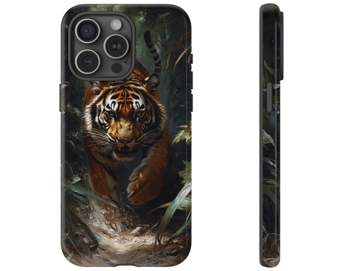 Fierce Tiger Phone Case | iPhone, Samsung Galaxy, Pixel | Jungle Tiger Cat Prowling Illustration Style Tigers Lover Design Tough Cover