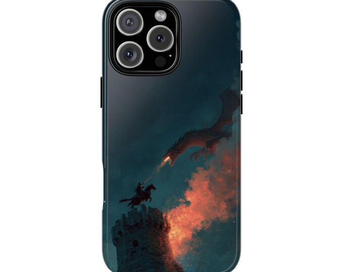 Hero Knight Fire Breathing Dragon Tower Phone Case: iPhone, Galaxy, Pixel - Lifetime Warranty