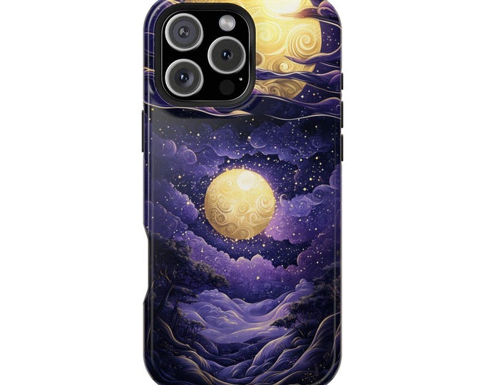 Dual Moon Starry Night Purple Clouds Phone Case: iPhone, Galaxy, Pixel - Lifetime Warranty
