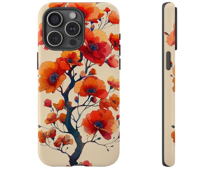 Blooming Orange Floral Tree Phone Case: iPhone, Galaxy, Pixel - Lifetime Warranty