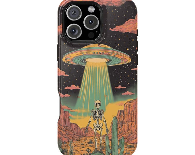 UFO Spaceship Skeleton Desert Phone Case: iPhone, Galaxy, Pixel - Lifetime Warranty