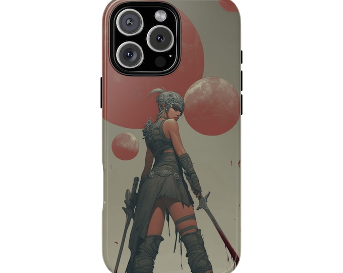 Wasteland Warrior Woman Red Moons Phone Case: iPhone, Galaxy, Pixel - Lifetime Warranty