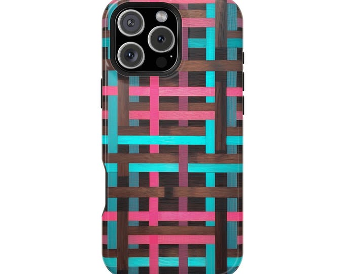 Pink Cyan Minimalist Birch Grid Pattern Phone Case: iPhone, Galaxy, Pixel - Lifetime Warranty