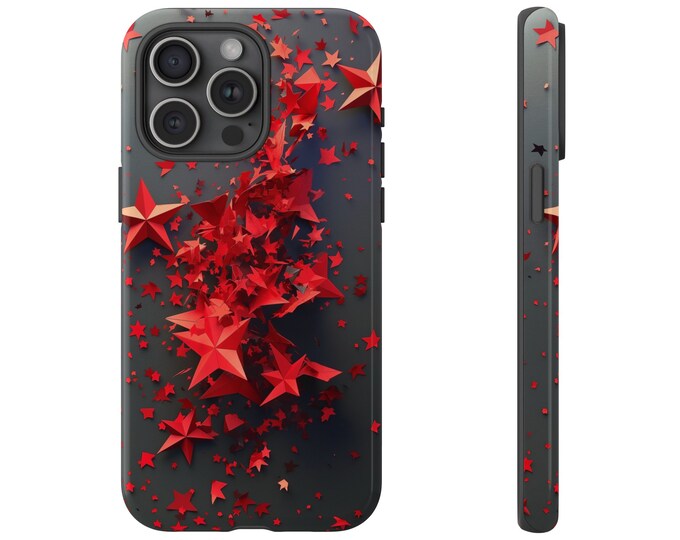 Red Star Burst Paper Cut Phone Case - Paper Fold Pattern Colorful Phone Cover - Abstract Phone Case - iPhone, Pixel, Samsung Galaxy