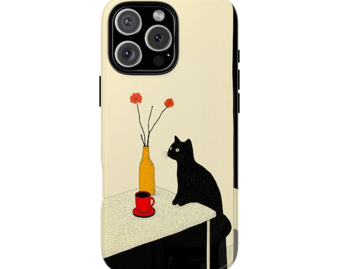Black Cat Lunch Table Phone Case: iPhone, Galaxy, Pixel - Magsafe Compatible