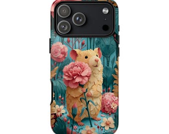 Hamster Pink Carnation Flower Art | Phone Ink Case | Custom Made Cover | Lifetime Warranty