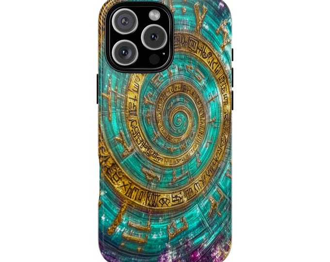 Teal Gold Rune Glass Spiral Ancient Symbol Phone Case: iPhone, Galaxy, Pixel - Lifetime Warranty