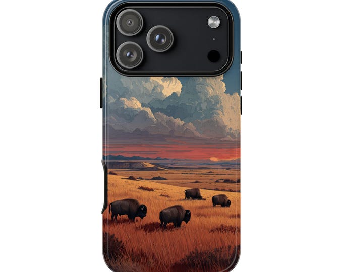 Buffalo Grazing Prairie Grass Bison Phone Case: iPhone, Galaxy, Pixel - Lifetime Warranty